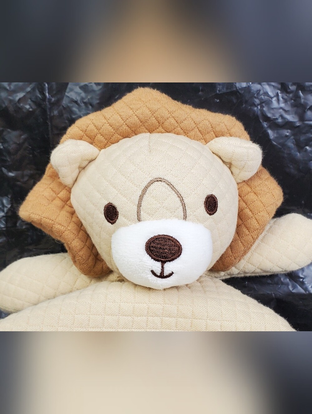 DreamGro Tan Lion Quilted Security Blanket Baby Lovey Sewn Eyes DH126-TP - GUC